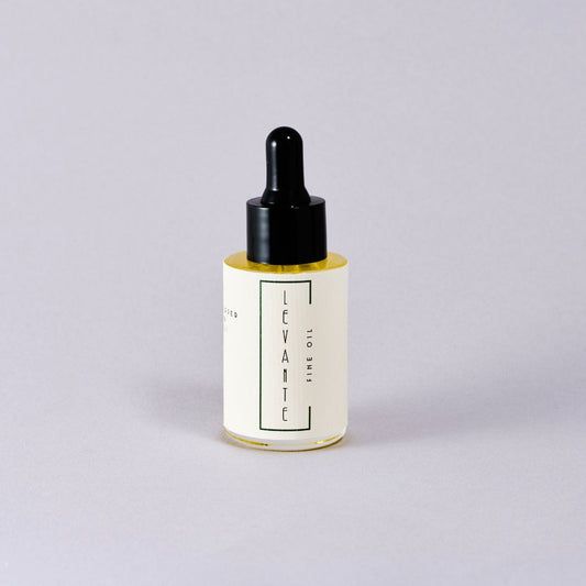 Bottle with dropper labeled 'Levante' on a light gray background
