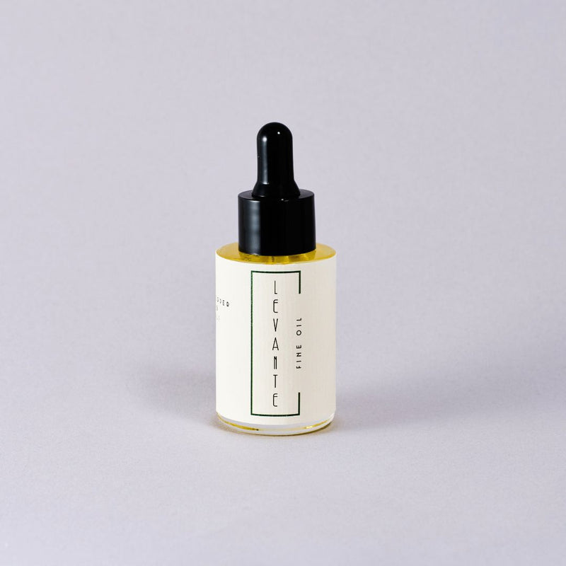 Bottle with dropper labeled 'Levante' on a light gray background